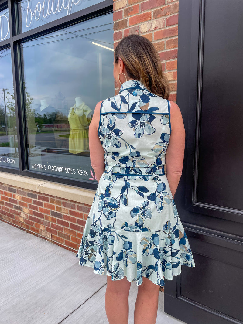 Nora Navy Belted Dress