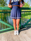 Navy Pleated Mini Skirt