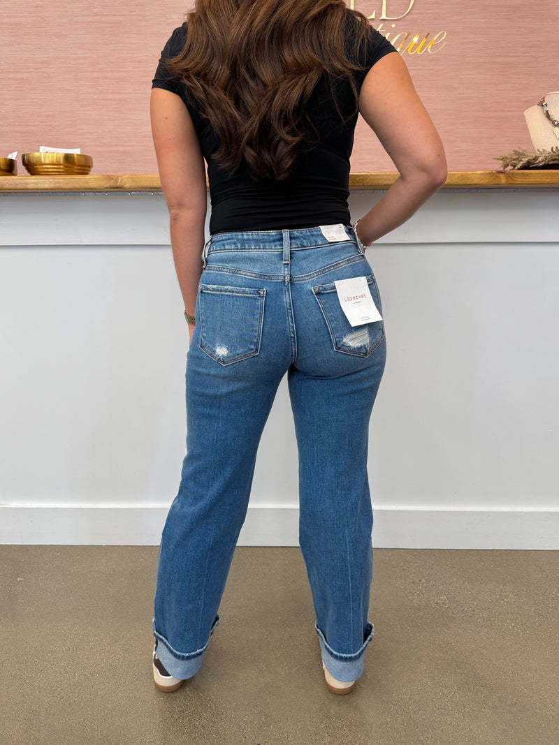 Delicate Gleam Mid Rise Cuffed Denim