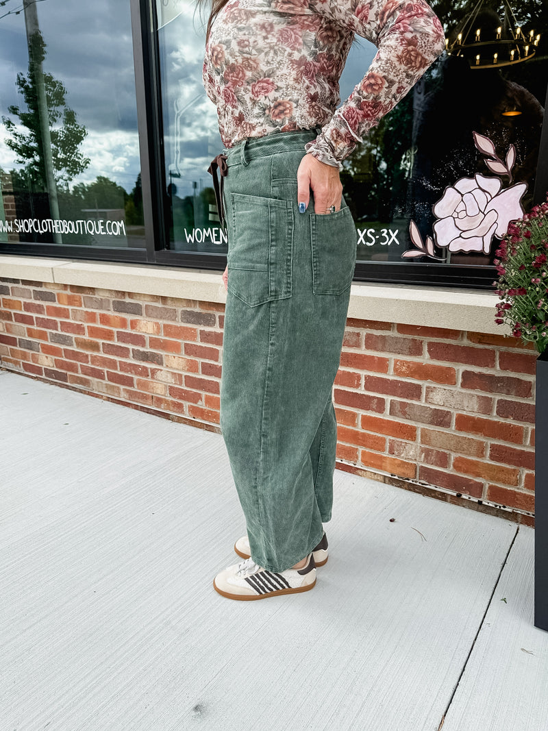 Cami Corduroy Barrel Pants - Olive