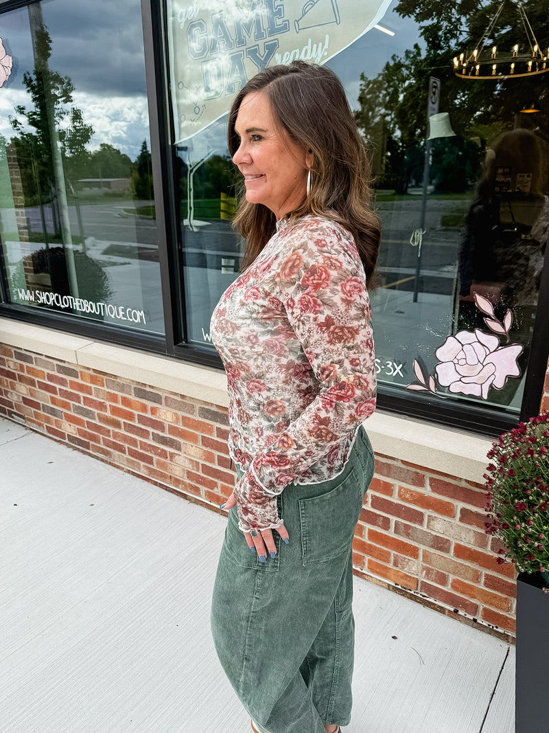 Callie Floral Sheer Top - Cream