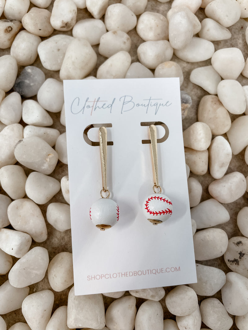 Baseball & Bat Drop Earrings