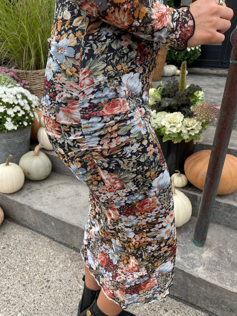 Fall Floral Sheer Midi Dress