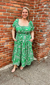 Floral Print Midi Dress - Green/Pink | Curvy
