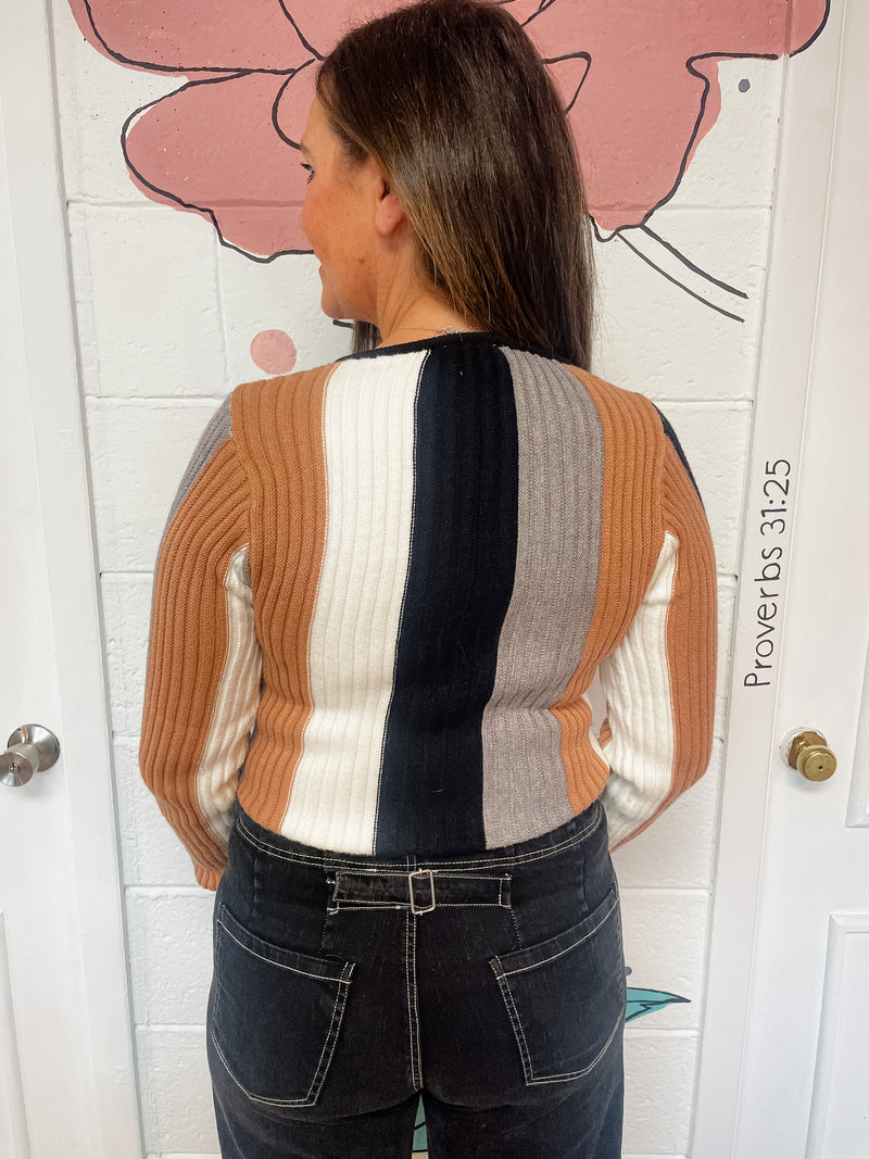 Multi-Colored Neutral Striped Long Sleeve