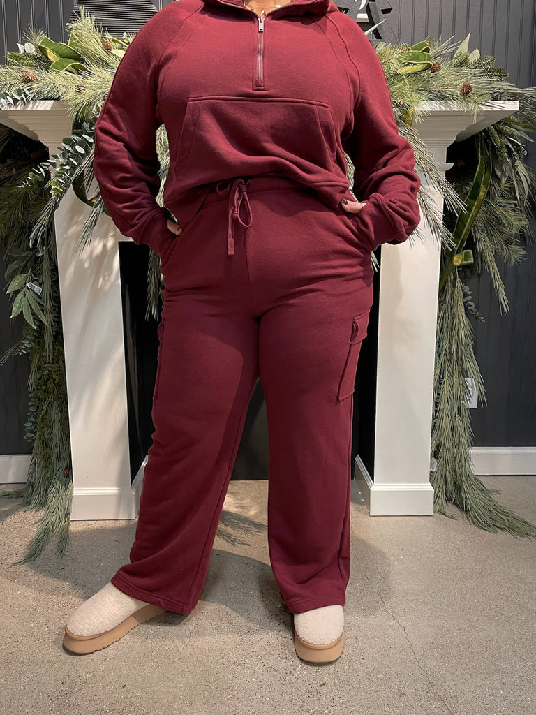 French Terry Pants - Burgundy | Curvy