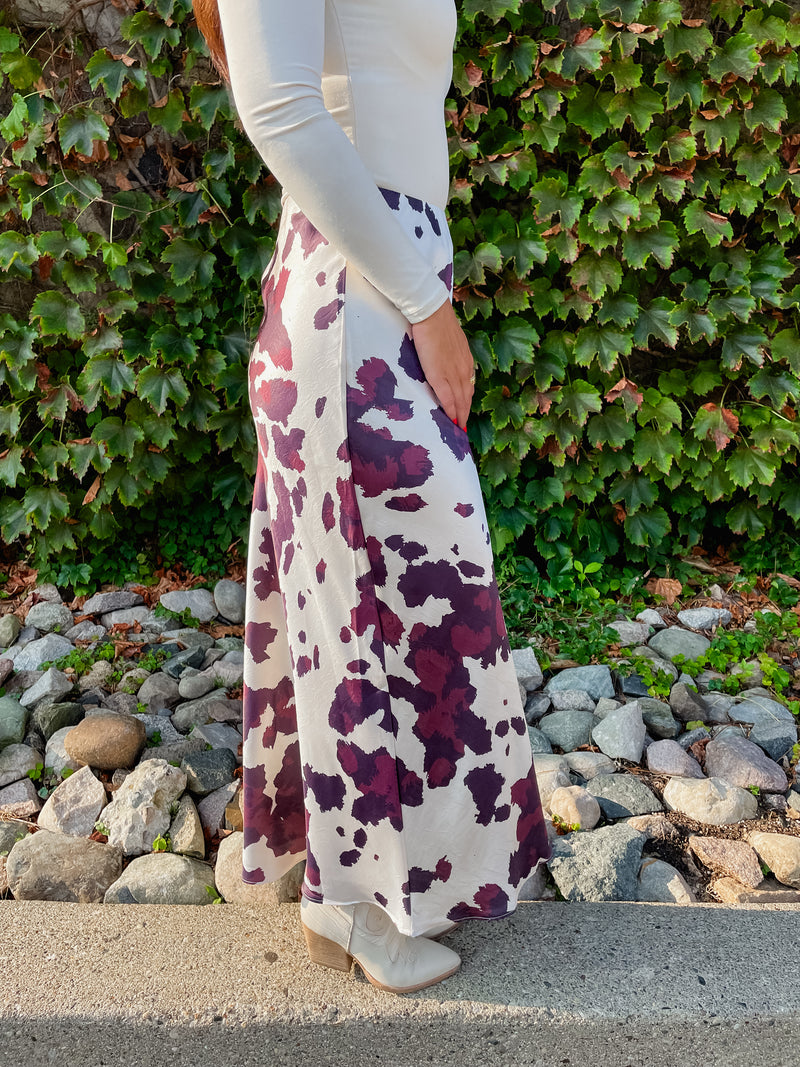Cow Print Midi Skirt - Ivory
