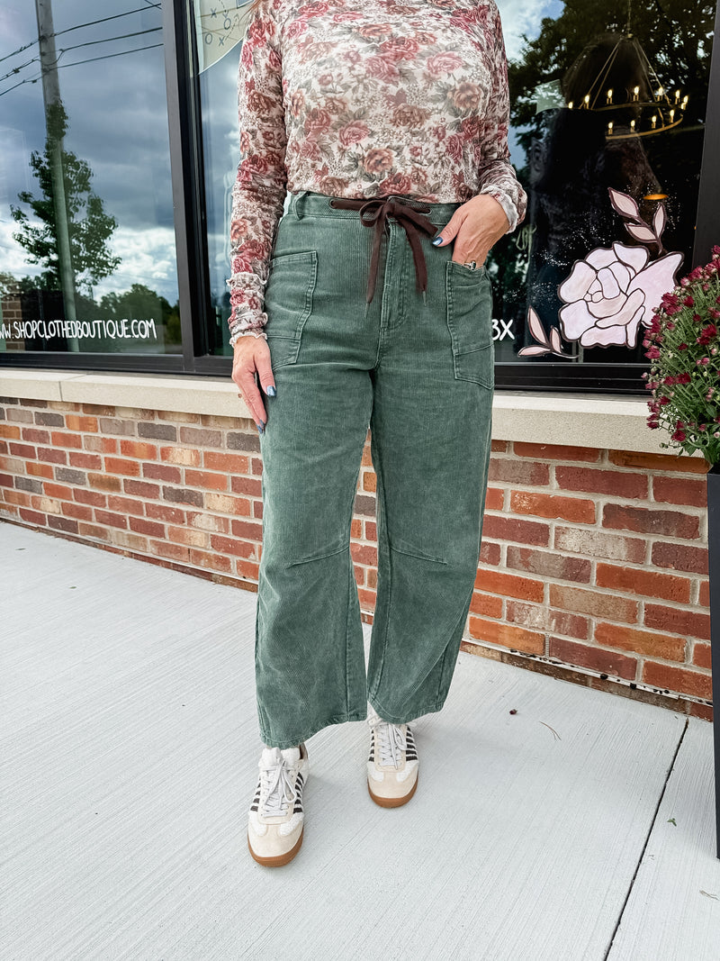 Cami Corduroy Barrel Pants - Olive