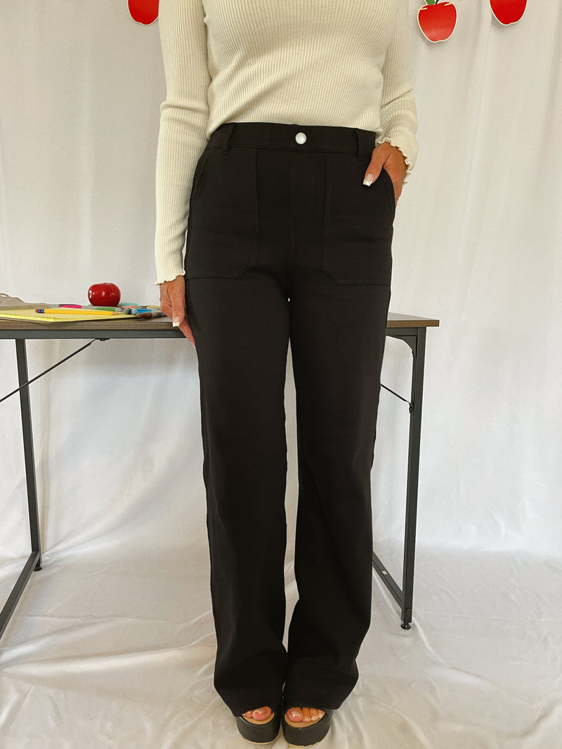 Twill Wide Leg Pant - Black