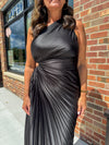 Olympia Asymmetrical Pleated Midi Dress- Black