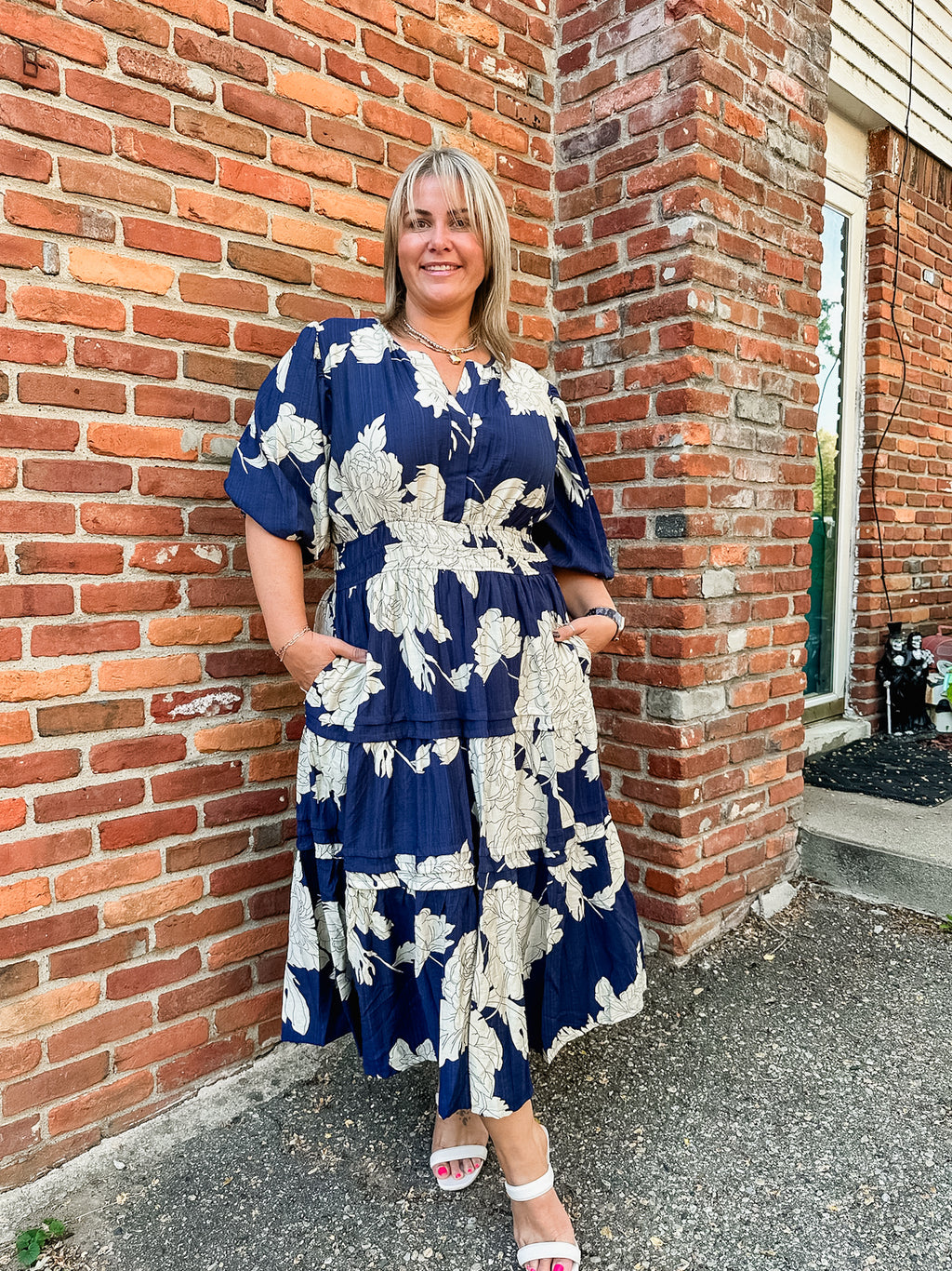 satin ruched floral midi dress in navy Navy Blue Floral Ruched Tie Front Midi Dress  PinkBlush