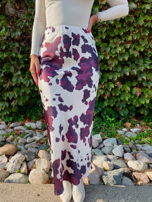 Cow Print Midi Skirt - Ivory