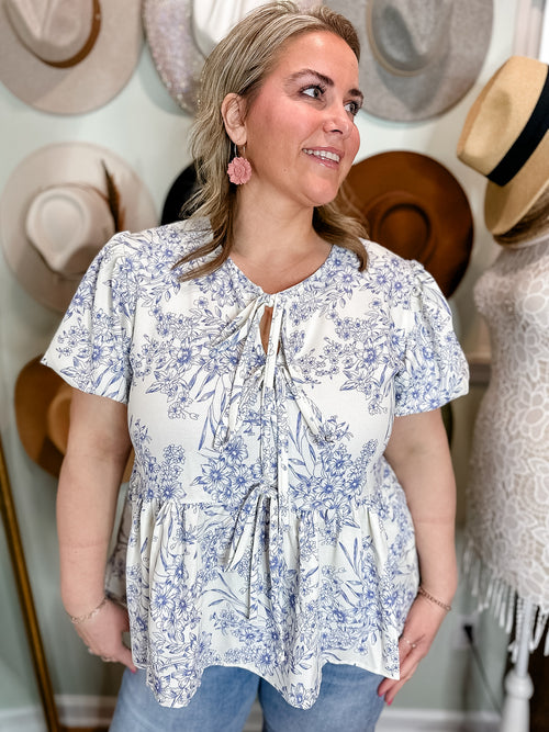 Blue Floral Peplum Top | Curvy