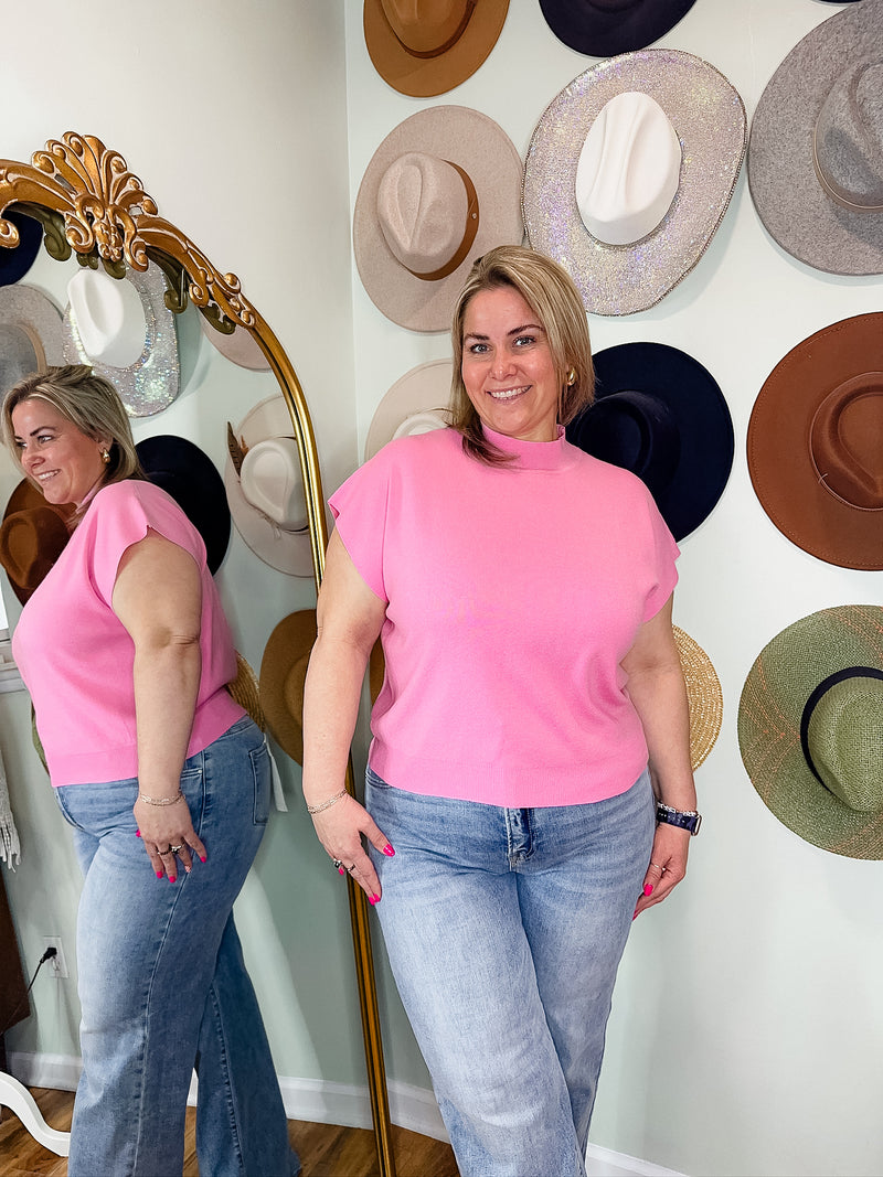 Baby Pink Mock Neck Short Sleeve | Curvy