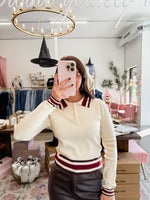 Callie Collared Long Sleeve - Cream/Burgundy