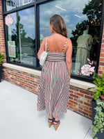 Sarah Striped Midi Dress - Chocolate/White