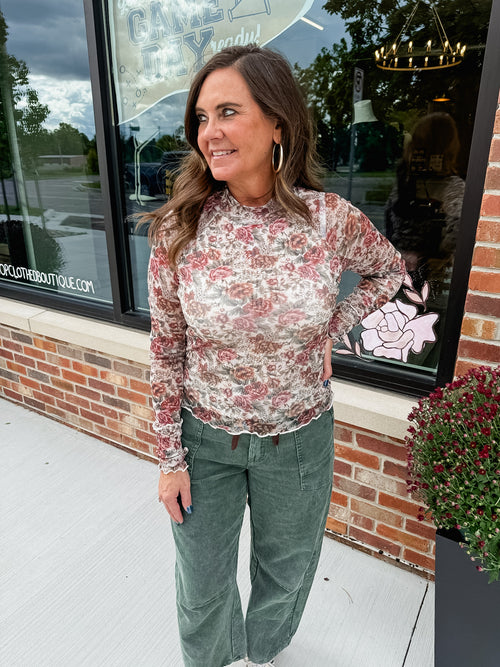Callie Floral Sheer Top - Cream