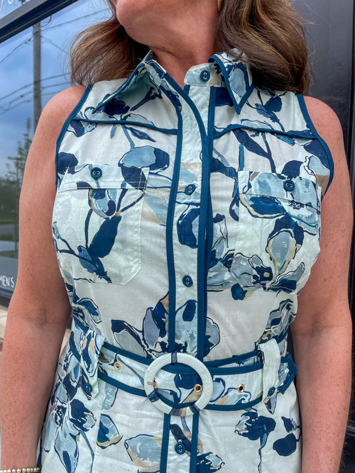 Nora Navy Belted Dress