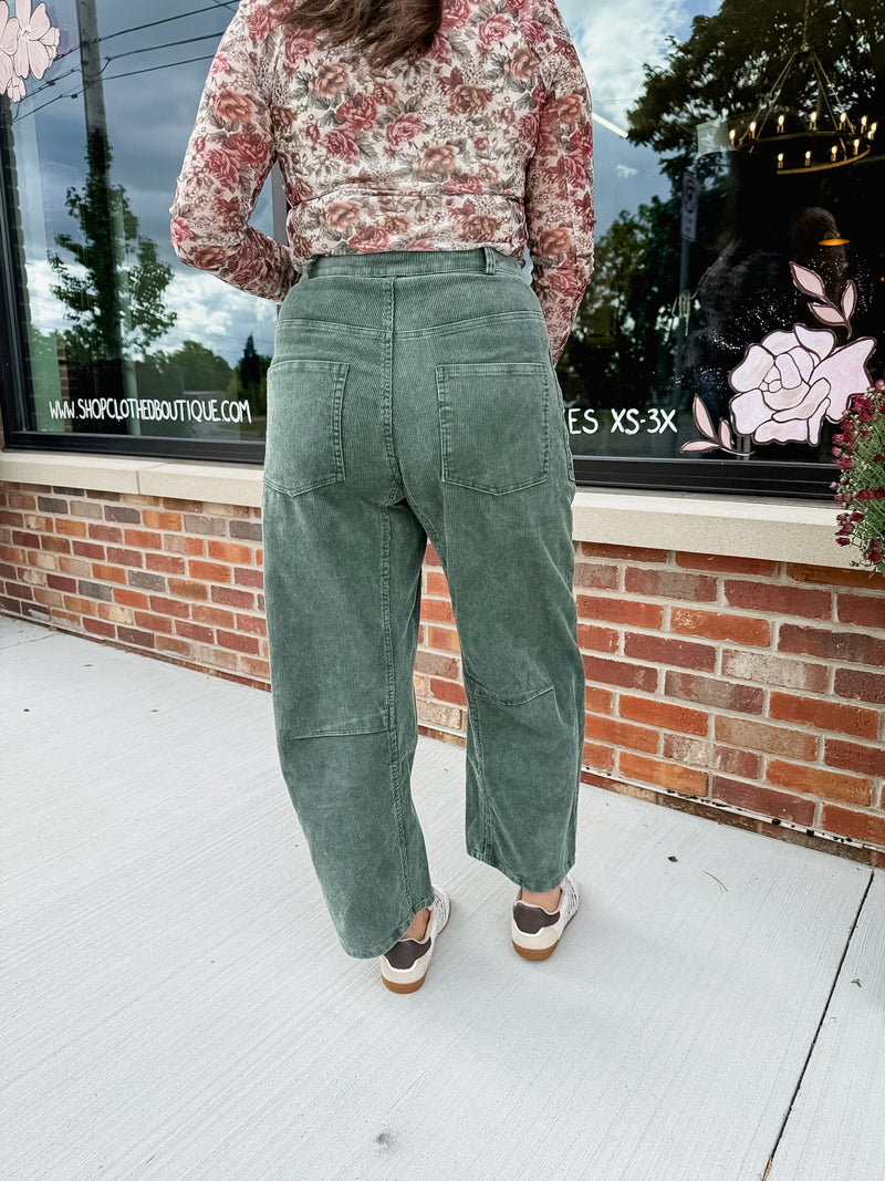 Cami Corduroy Barrel Pants - Olive