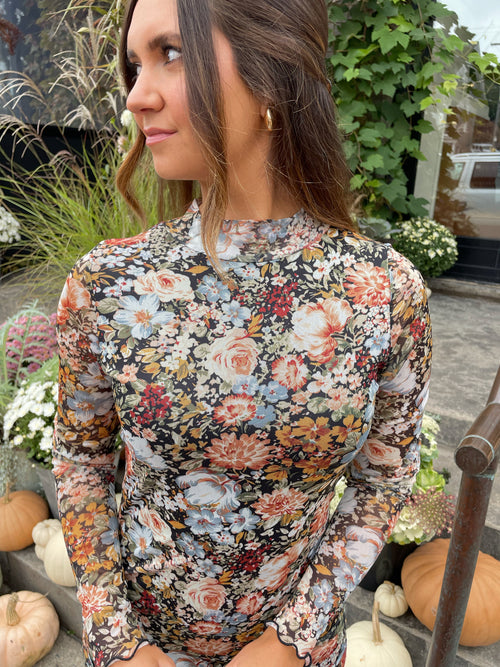 Fall Floral Sheer Midi Dress