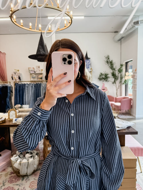 Nella Navy Striped Dress
