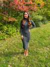 Pine Ribbed Knit Midi Dress