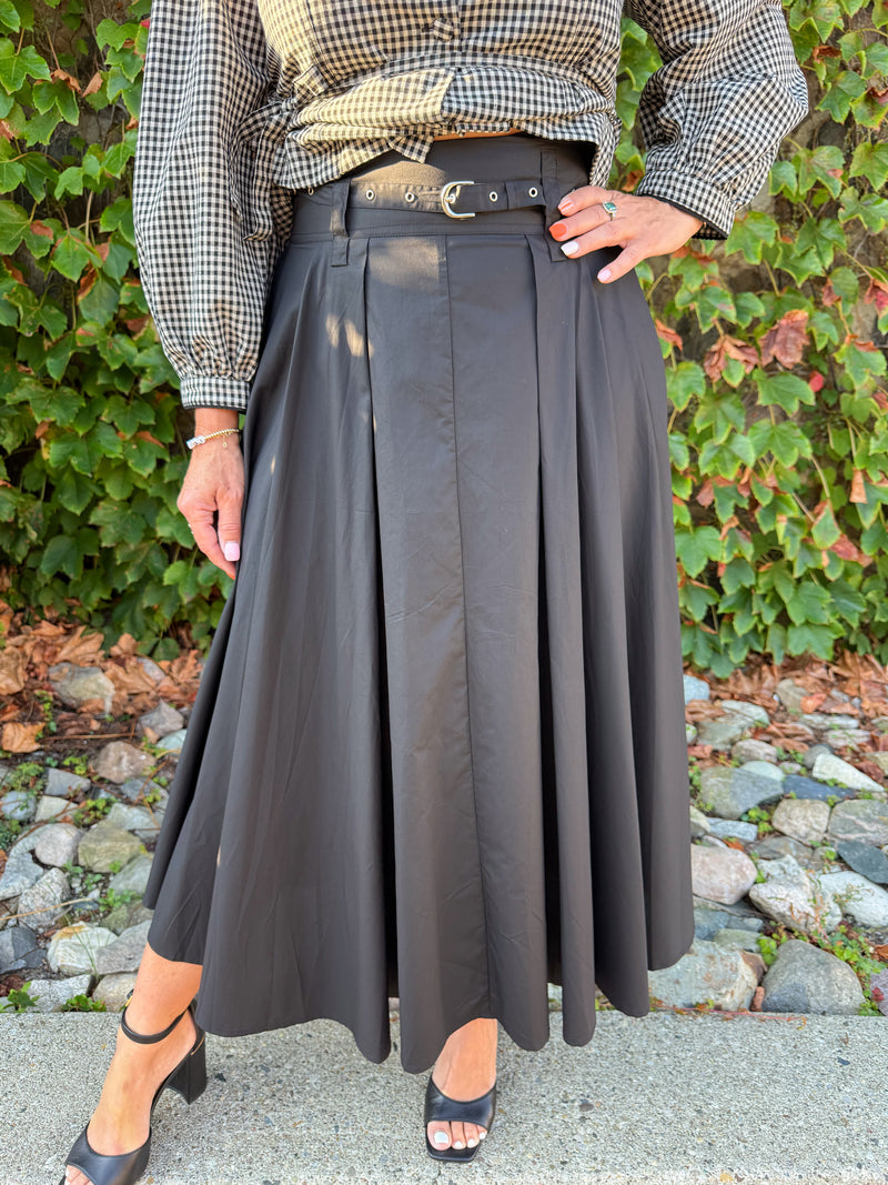 Ava A-Line Midi Skirt - Black
