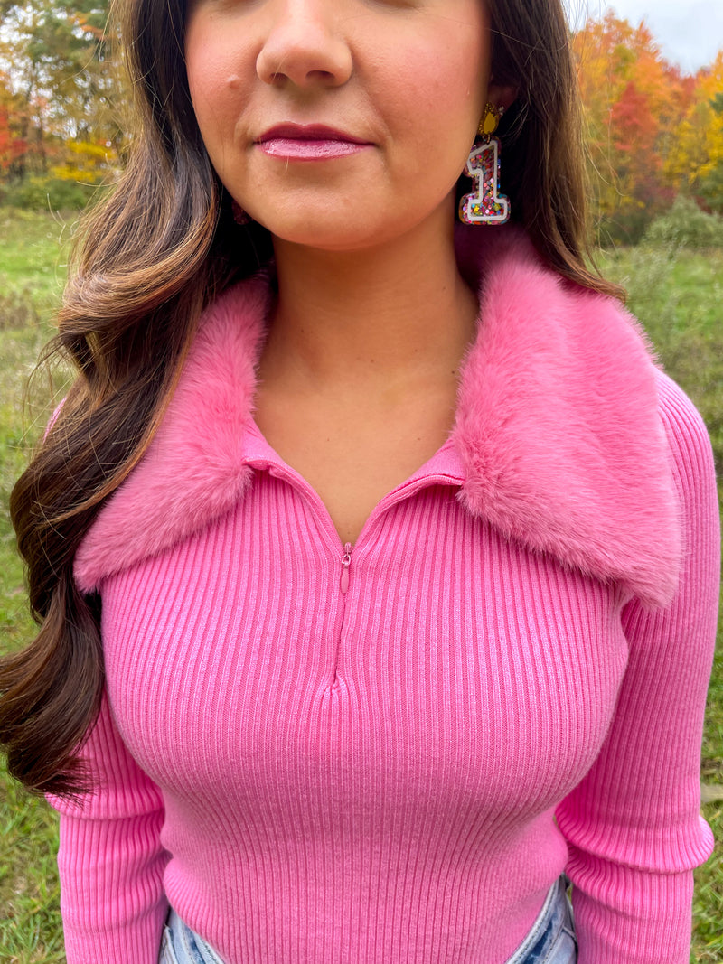 Bubblegum Pink Faux Fur Sweater