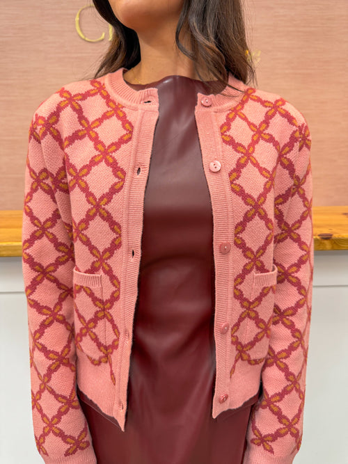 Jenna Floral Jacquard Cardigan - Mauve
