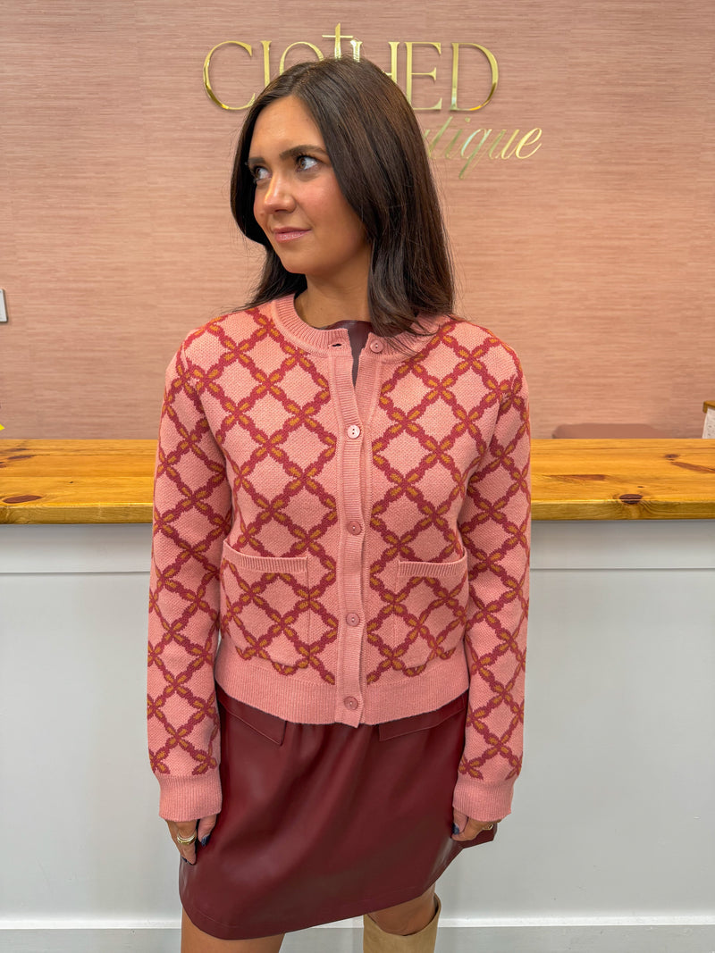 Jenna Floral Jacquard Cardigan - Mauve