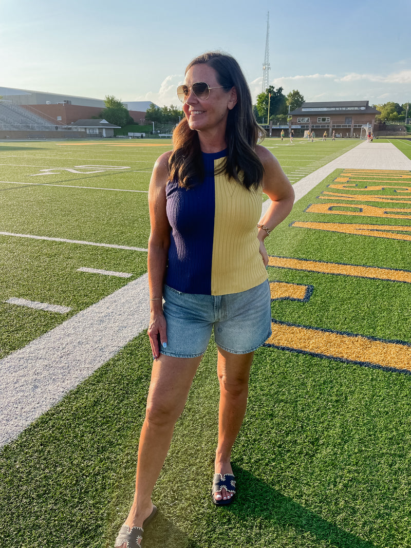 Halftime Split Tank - Navy/Yellow
