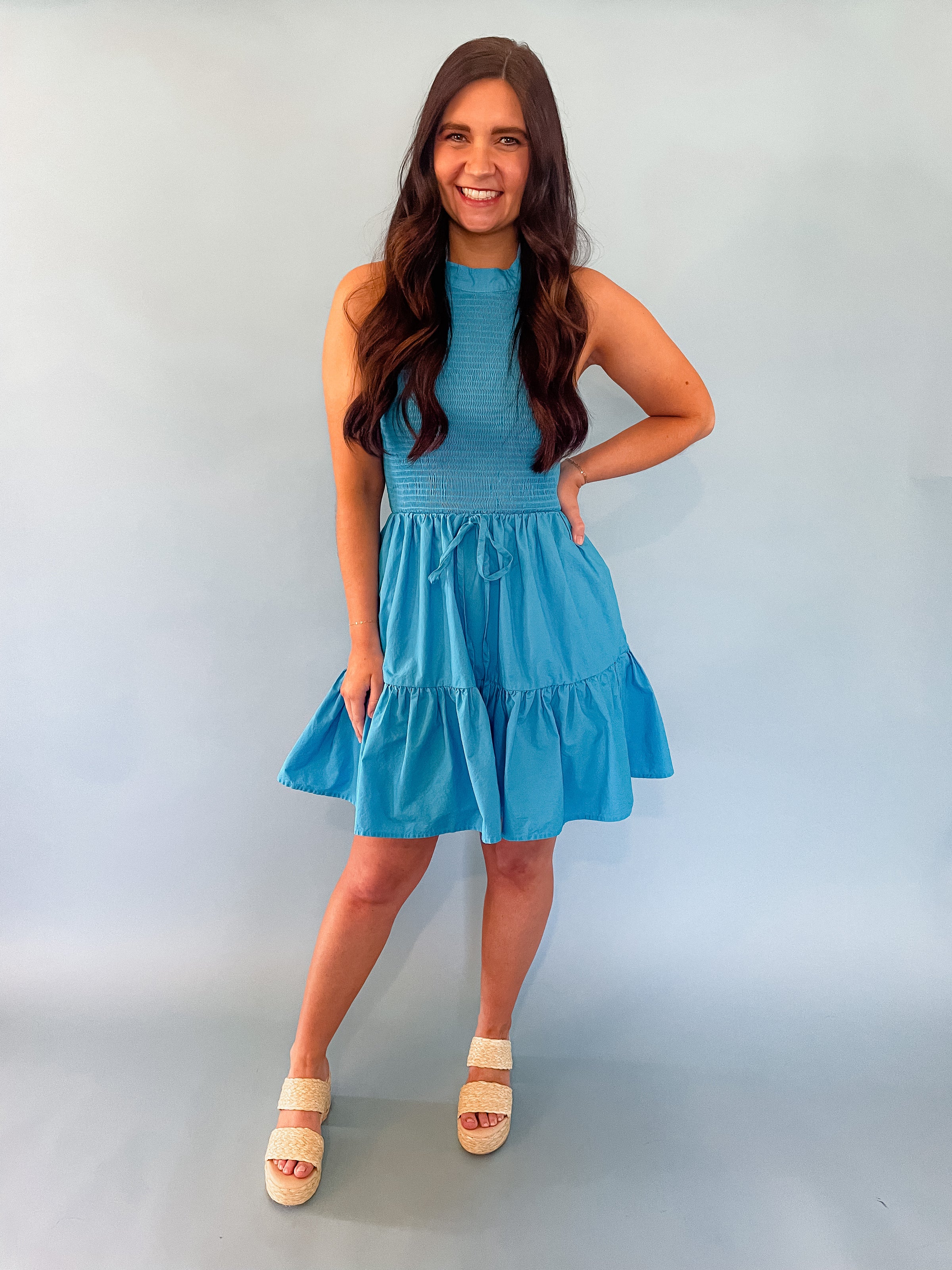 dress blue bbq Backyard BBQ Halter Dress