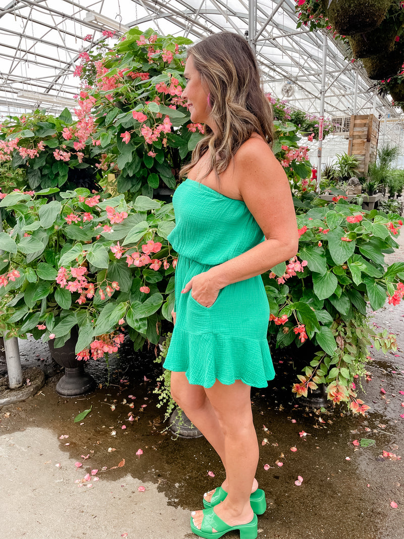 Garden Green Strapless Romper