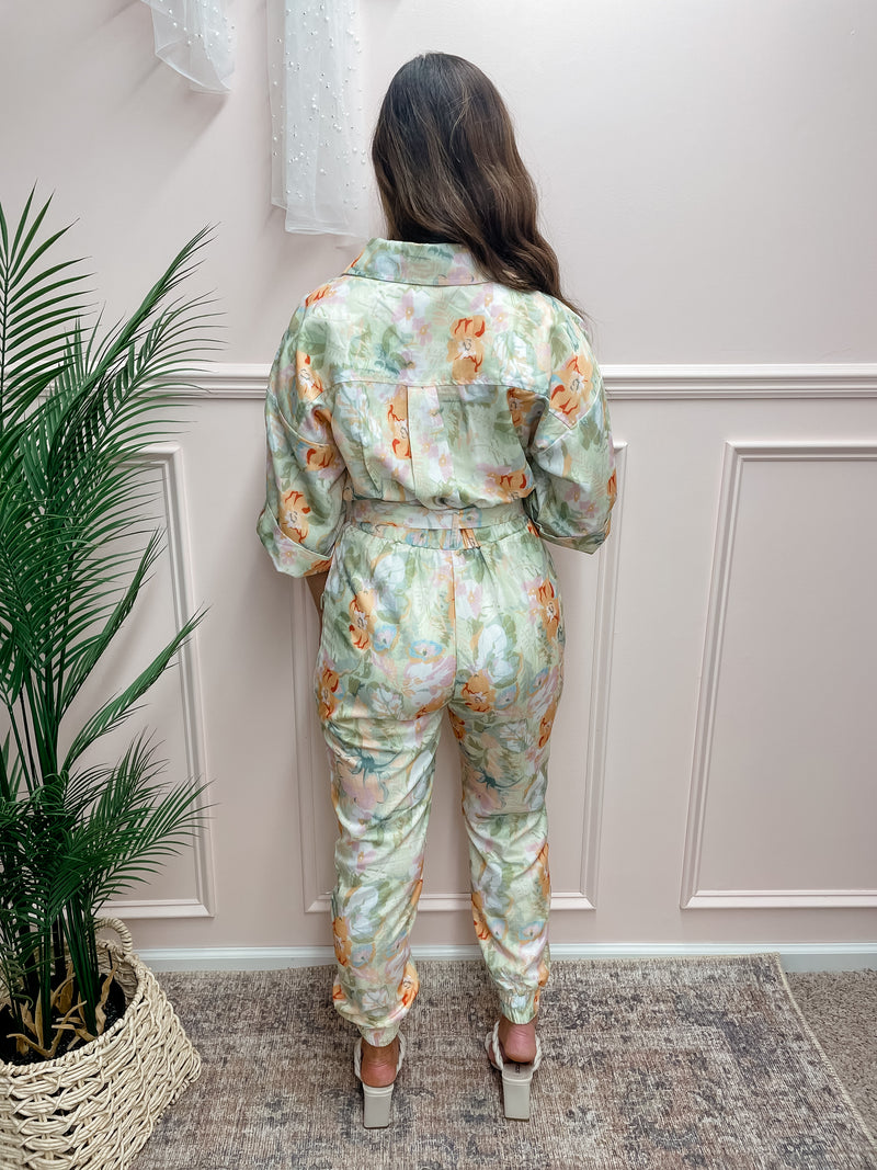 Fragrant Floral Belted Jumpsuit
