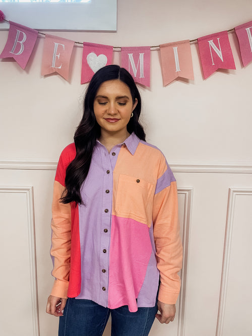 Bunch of Roses Colorblock Button Up