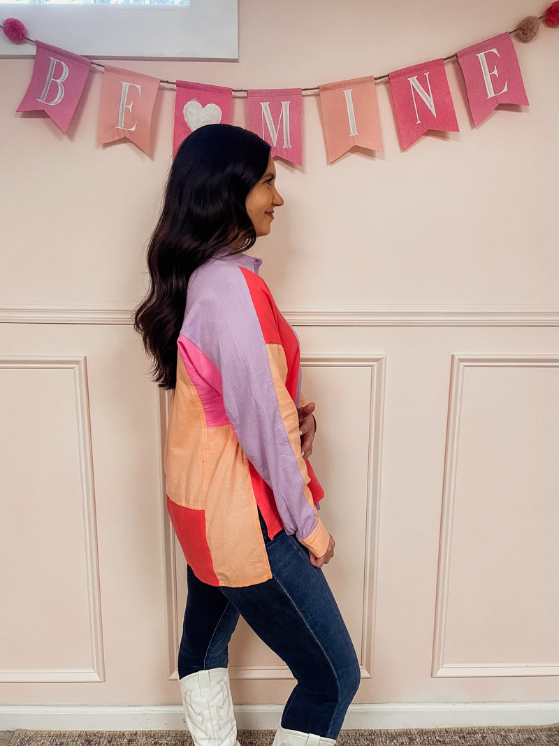 Bunch of Roses Colorblock Button Up