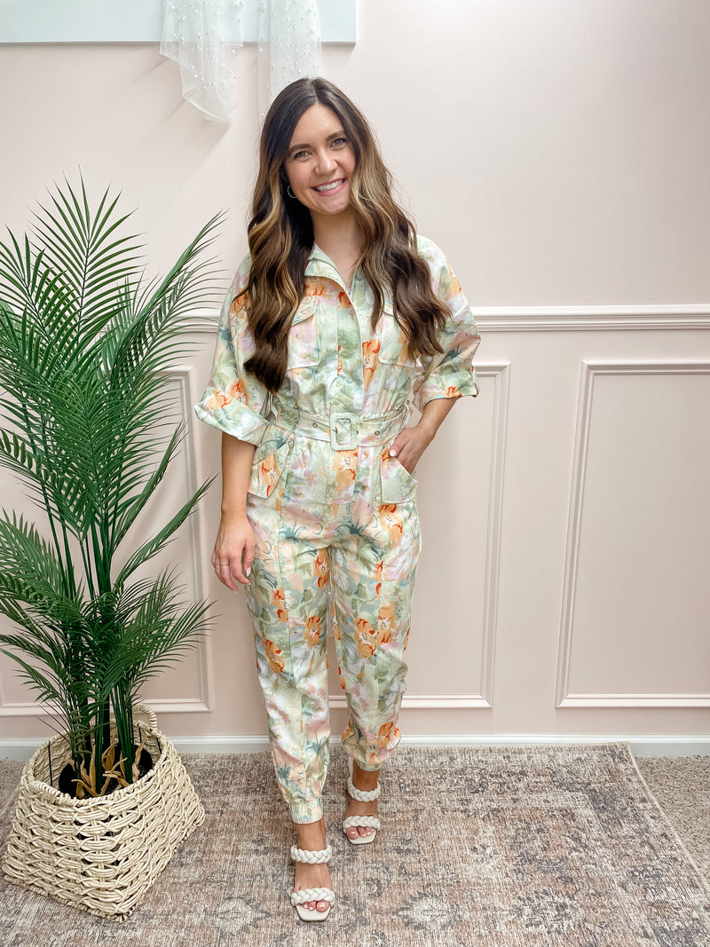 Fragrant Floral Belted Jumpsuit